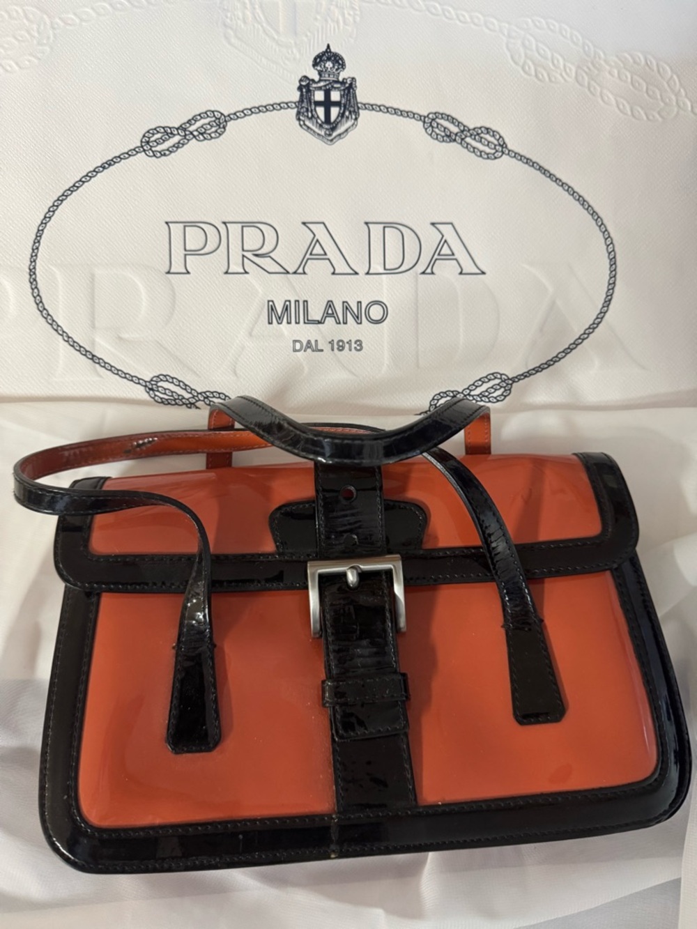 Vintage Prada šÆ% Authentic pinkish hues patent mini Bag with cards, dust bag set - Picture 6 of 17